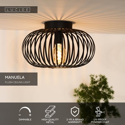 Lucide MANUELA - Flush ceiling light - Ø 39,5 cm - 1xE27 - Black